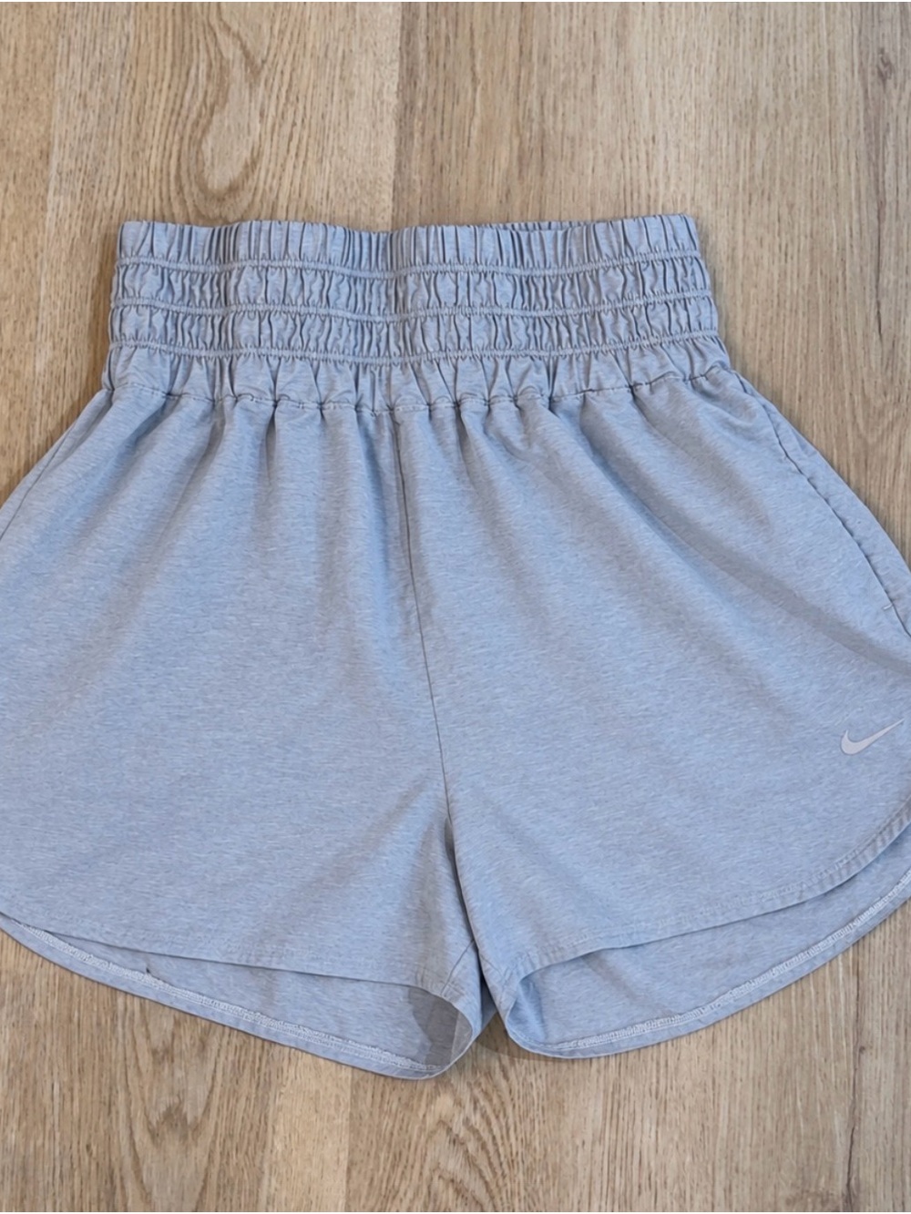 Nike Women's Light Gray Smocked Waist Athletic Shorts